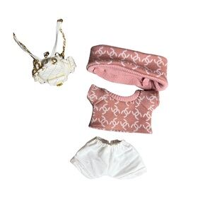 Labubu Pink & White 4-Piece Outfit with Mini Backpack – Doll Not Included